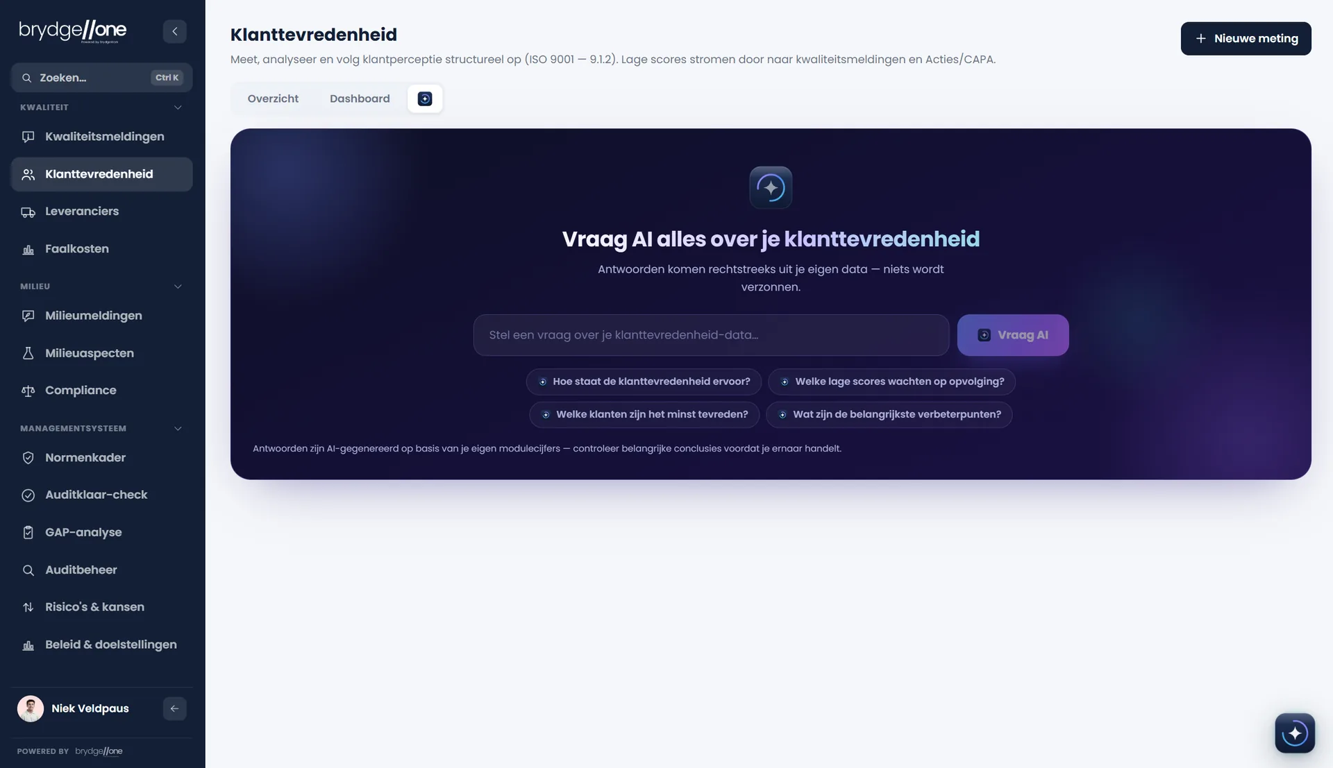 AI copiloot bij tevredenheid in BrydgeOne